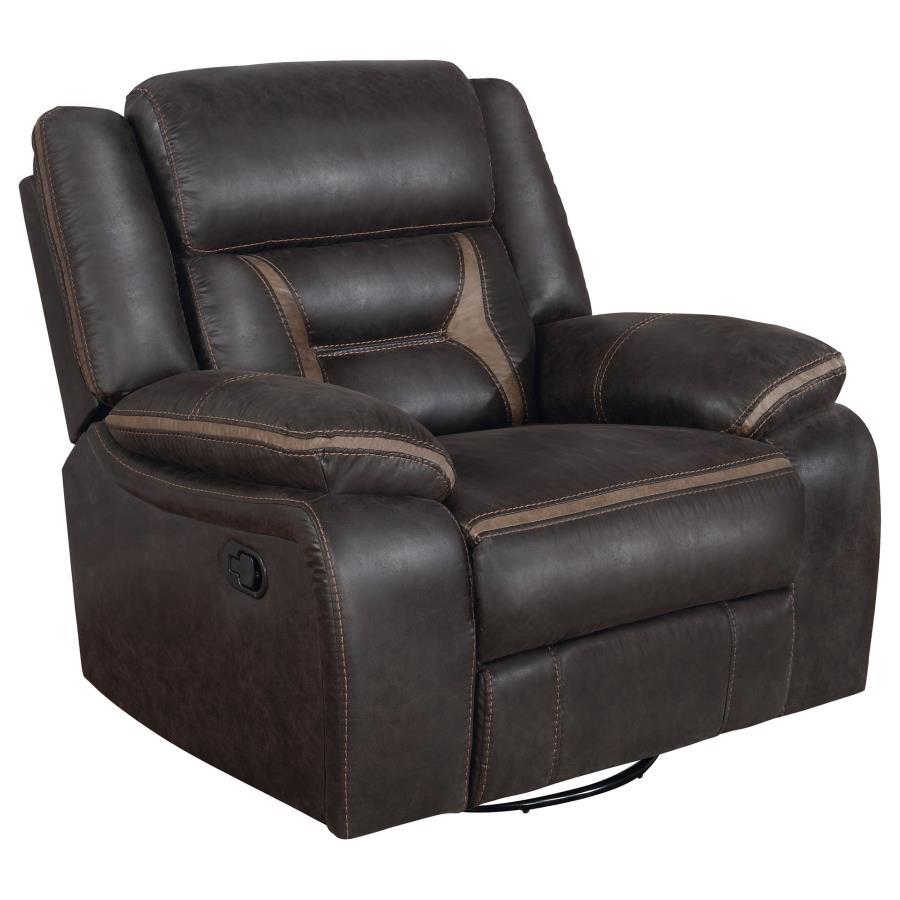 Greer - Upholstered Swivel Glider Recliner Chair - Brown Swivel Glider Chair modern furniture Contempo Furniture