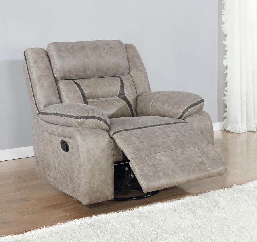 Greer - Upholstered Swivel Glider Recliner Chair - Taupe Swivel Glider Chair modern furniture Contempo Furniture
