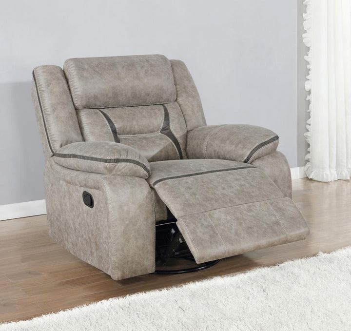 Greer - Upholstered Swivel Glider Recliner Chair - Taupe Swivel Glider Chair modern furniture Contempo Furniture
