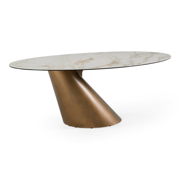 Gresham - Contemporary White Ceramic + Brushed Brass Dining Table