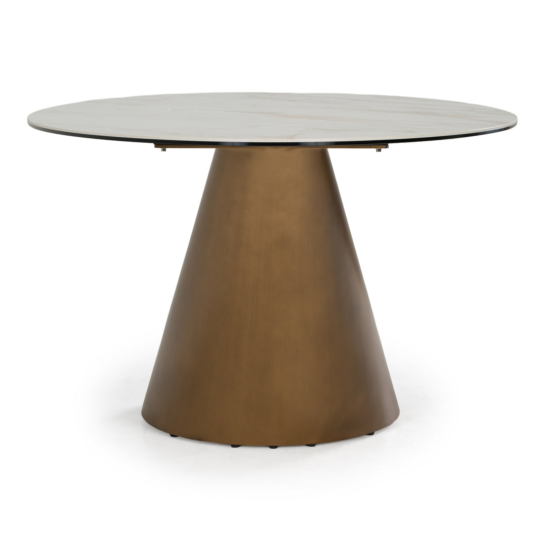 Gresham - Contemporary White Ceramic + Brushed Brass Dining Table