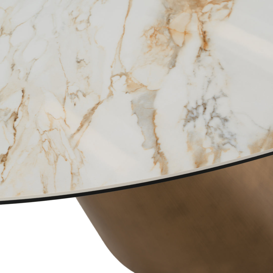 Gresham - Contemporary White Ceramic + Brushed Brass Dining Table
