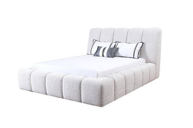 Grevan Modern Upholstered Platform Bed with Wingback Headboard - Beige Platform Bed modern furniture Contempo Furniture
