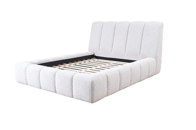Grevan Modern Upholstered Platform Bed with Wingback Headboard - Beige Platform Bed modern furniture Contempo Furniture