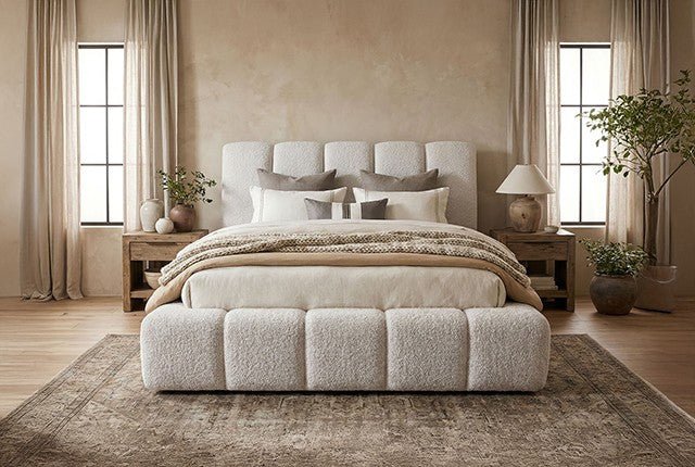 Grevan Modern Upholstered Platform Bed with Wingback Headboard - Beige Platform Bed modern furniture Contempo Furniture