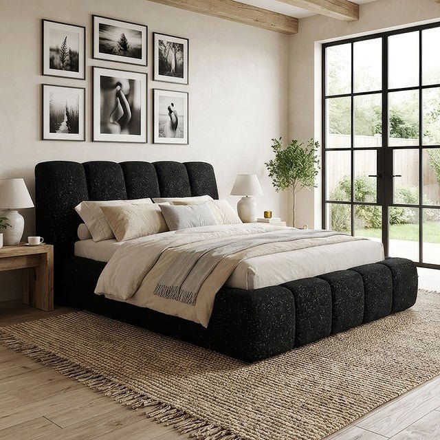 Grevan Modern Upholstered Platform Bed with Wingback Headboard - Black Platform Bed modern furniture Contempo Furniture