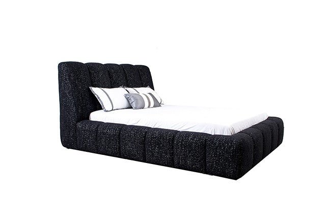 Grevan Modern Upholstered Platform Bed with Wingback Headboard - Black Platform Bed modern furniture Contempo Furniture