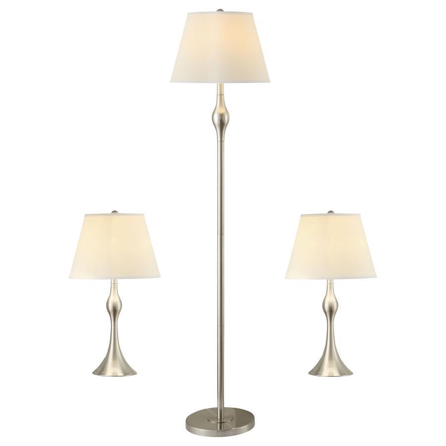 Griffin - 3 Piece Floor And Table Lamp Set Brushed Nickel - Brush Nickel Lamp Set modern furniture Contempo Furniture