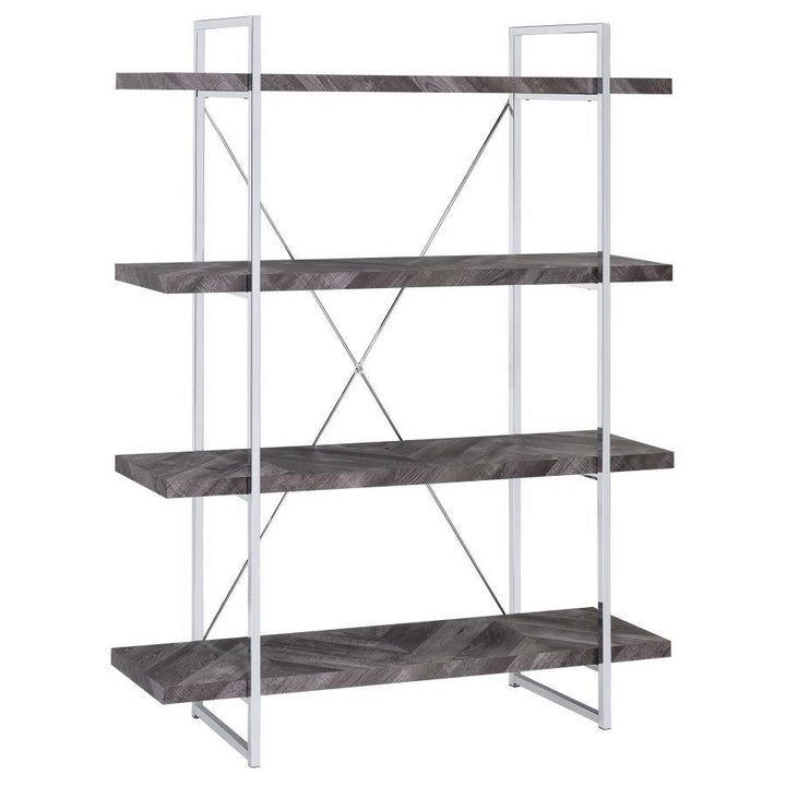 Grimma - 4 - Shelf Bookshelf - Rustic Gray And Chrome Standard Bookcase modern furniture Contempo Furniture