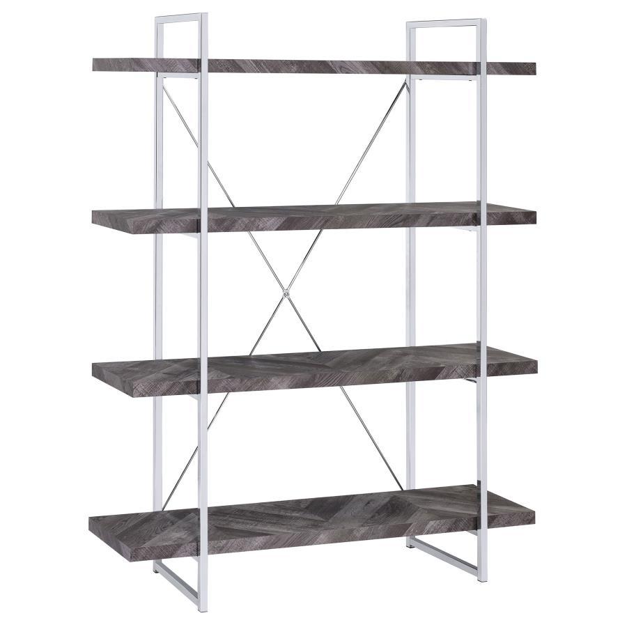 Grimma - 4 - Shelf Bookshelf - Rustic Gray And Chrome Standard Bookcase modern furniture Contempo Furniture