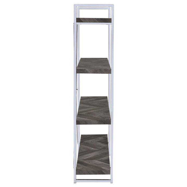 Grimma - 4 - Shelf Bookshelf - Rustic Gray And Chrome Standard Bookcase modern furniture Contempo Furniture
