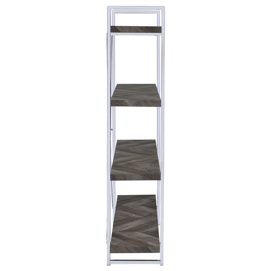 Grimma - 4 - Shelf Bookshelf - Rustic Gray And Chrome Standard Bookcase modern furniture Contempo Furniture