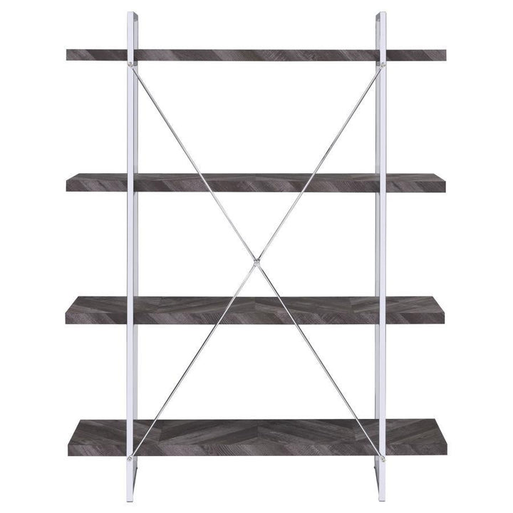 Grimma - 4 - Shelf Bookshelf - Rustic Gray And Chrome Standard Bookcase modern furniture Contempo Furniture