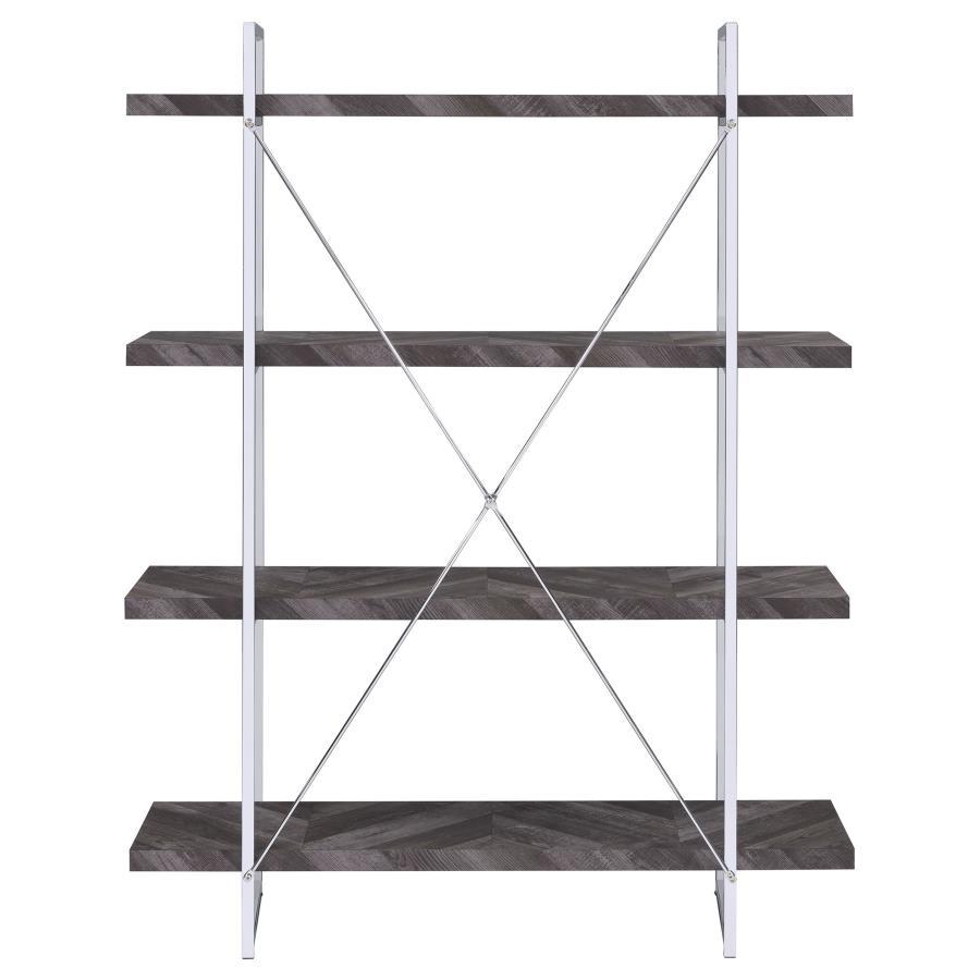 Grimma - 4 - Shelf Bookshelf - Rustic Gray And Chrome Standard Bookcase modern furniture Contempo Furniture