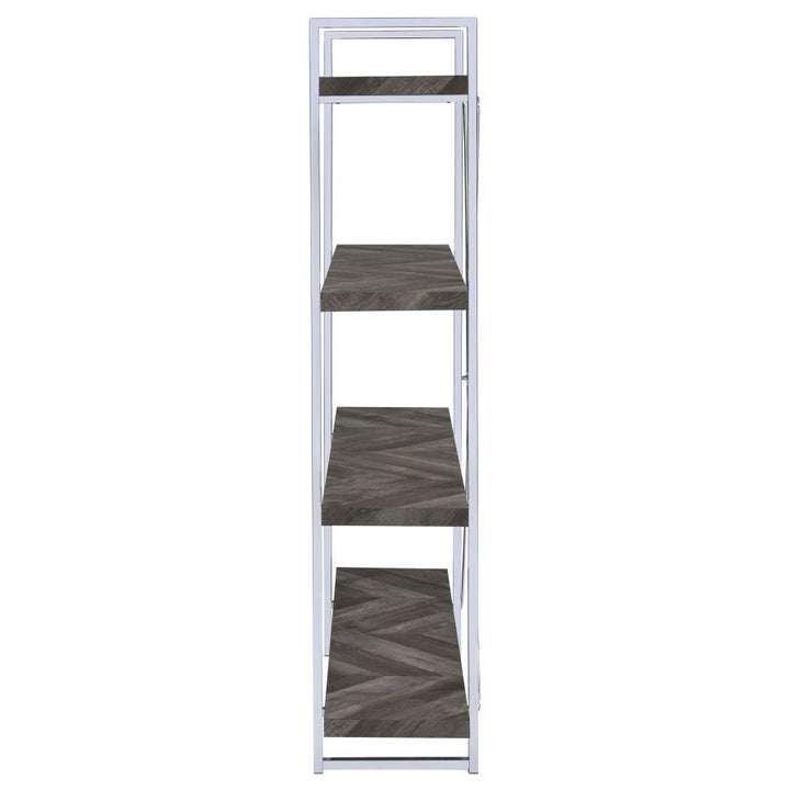 Grimma - 4 - Shelf Bookshelf - Rustic Gray And Chrome Standard Bookcase modern furniture Contempo Furniture