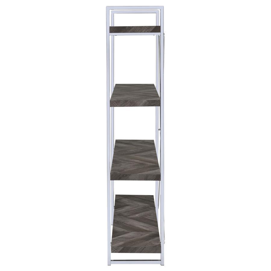 Grimma - 4 - Shelf Bookshelf - Rustic Gray And Chrome Standard Bookcase modern furniture Contempo Furniture