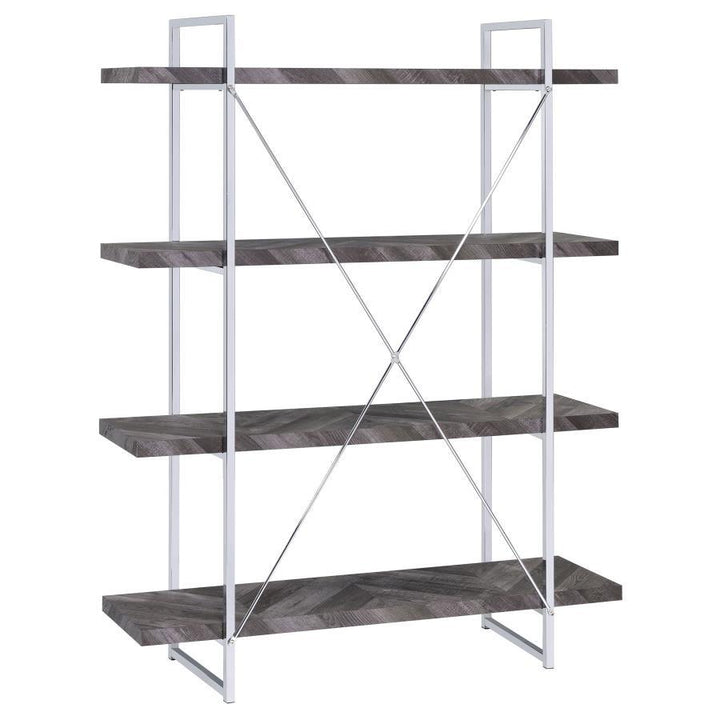 Grimma - 4 - Shelf Bookshelf - Rustic Gray And Chrome Standard Bookcase modern furniture Contempo Furniture