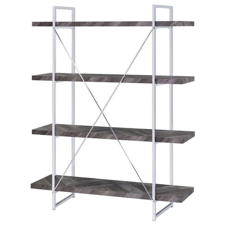 Grimma - 4 - Shelf Bookshelf - Rustic Gray And Chrome Standard Bookcase modern furniture Contempo Furniture