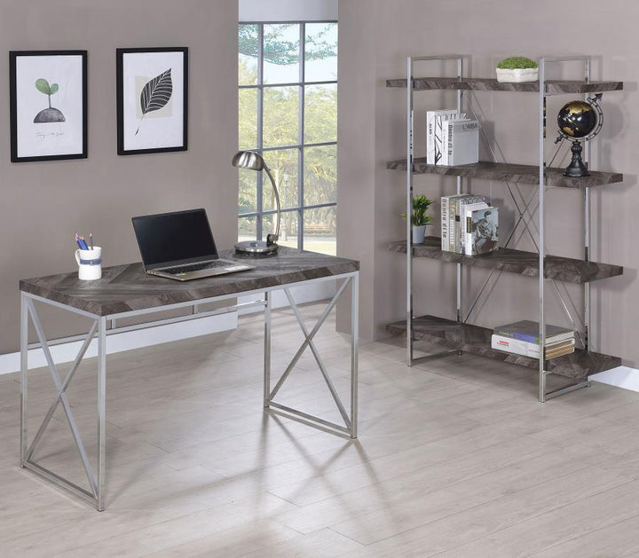 Grimma - 4 - Shelf Bookshelf - Rustic Gray And Chrome Standard Bookcase modern furniture Contempo Furniture
