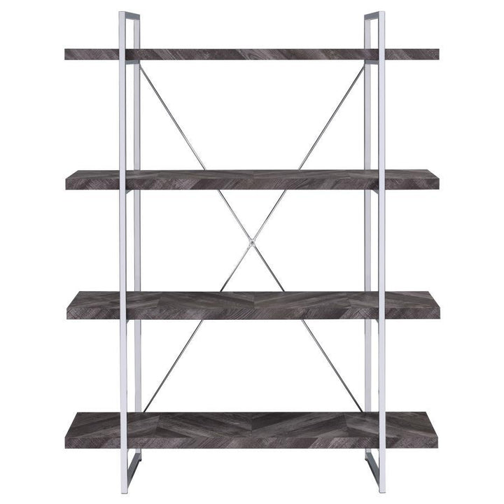 Grimma - 4 - Shelf Bookshelf - Rustic Gray And Chrome Standard Bookcase modern furniture Contempo Furniture