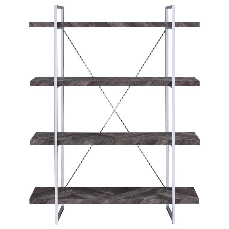 Grimma - 4 - Shelf Bookshelf - Rustic Gray And Chrome Standard Bookcase modern furniture Contempo Furniture