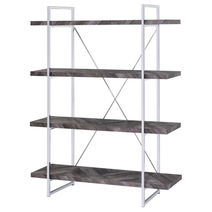 Grimma - 4 - Shelf Bookshelf - Rustic Gray And Chrome Standard Bookcase modern furniture Contempo Furniture
