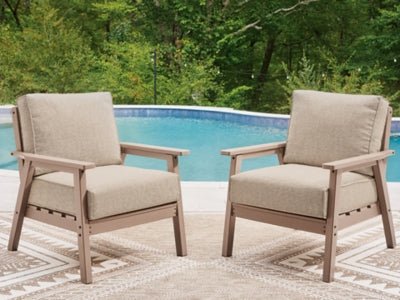 Grover Beach Outdoor Lounge Chair with Cushion (Set of 2) - Light Brown Chair Set modern furniture Contempo Furniture