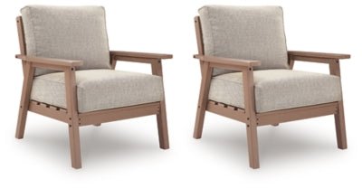 Grover Beach Outdoor Lounge Chair with Cushion (Set of 2) - Light Brown | Ashley Furniture