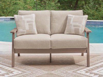 Grover Beach Outdoor Loveseat with Cushion - Light Brown Loveseat modern furniture Contempo Furniture