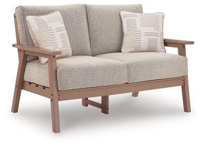 Grover Beach Outdoor Loveseat with Cushion - Light Brown | Ashley Furniture
