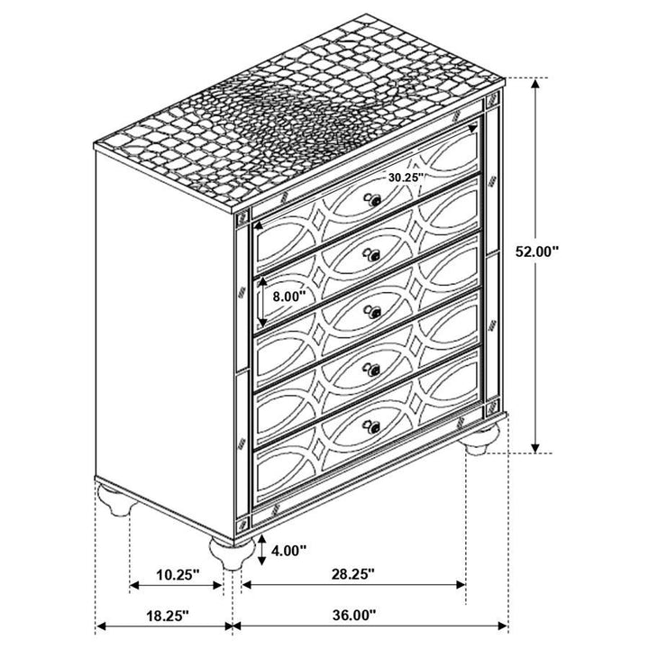 Gunnison - 5 - Drawer Bedroom Chest - Silver Metallic Accent Chest modern furniture Contempo Furniture