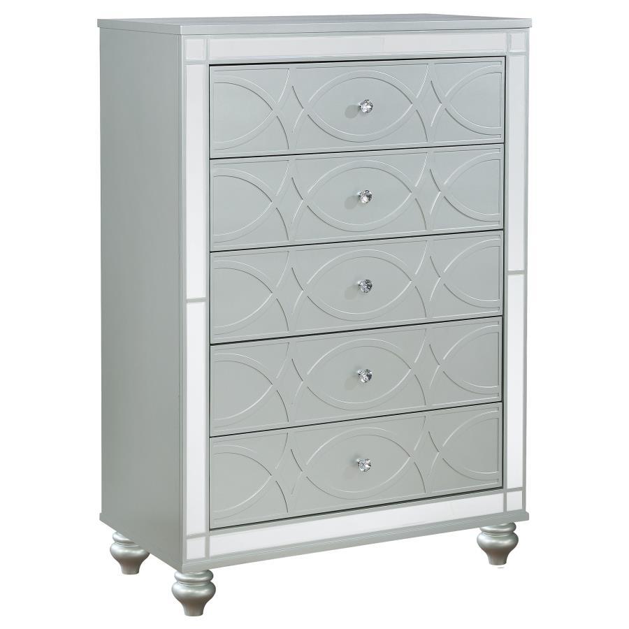 Gunnison - 5 - Drawer Bedroom Chest - Silver Metallic Accent Chest modern furniture Contempo Furniture