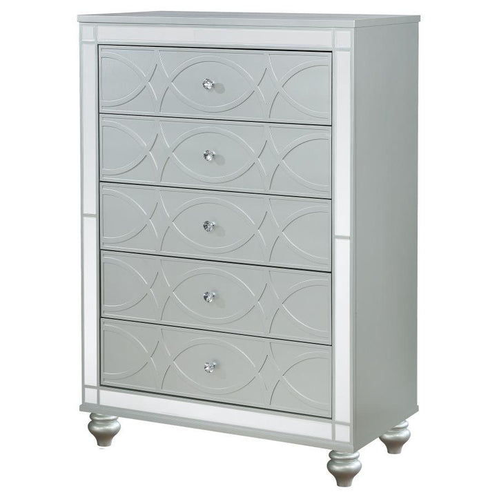 Gunnison - 5 - Drawer Bedroom Chest - Silver Metallic Accent Chest modern furniture Contempo Furniture