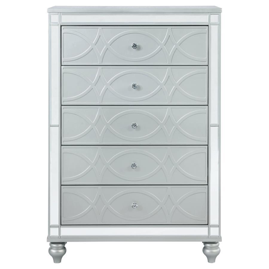 Gunnison - 5 - Drawer Bedroom Chest - Silver Metallic Accent Chest modern furniture Contempo Furniture
