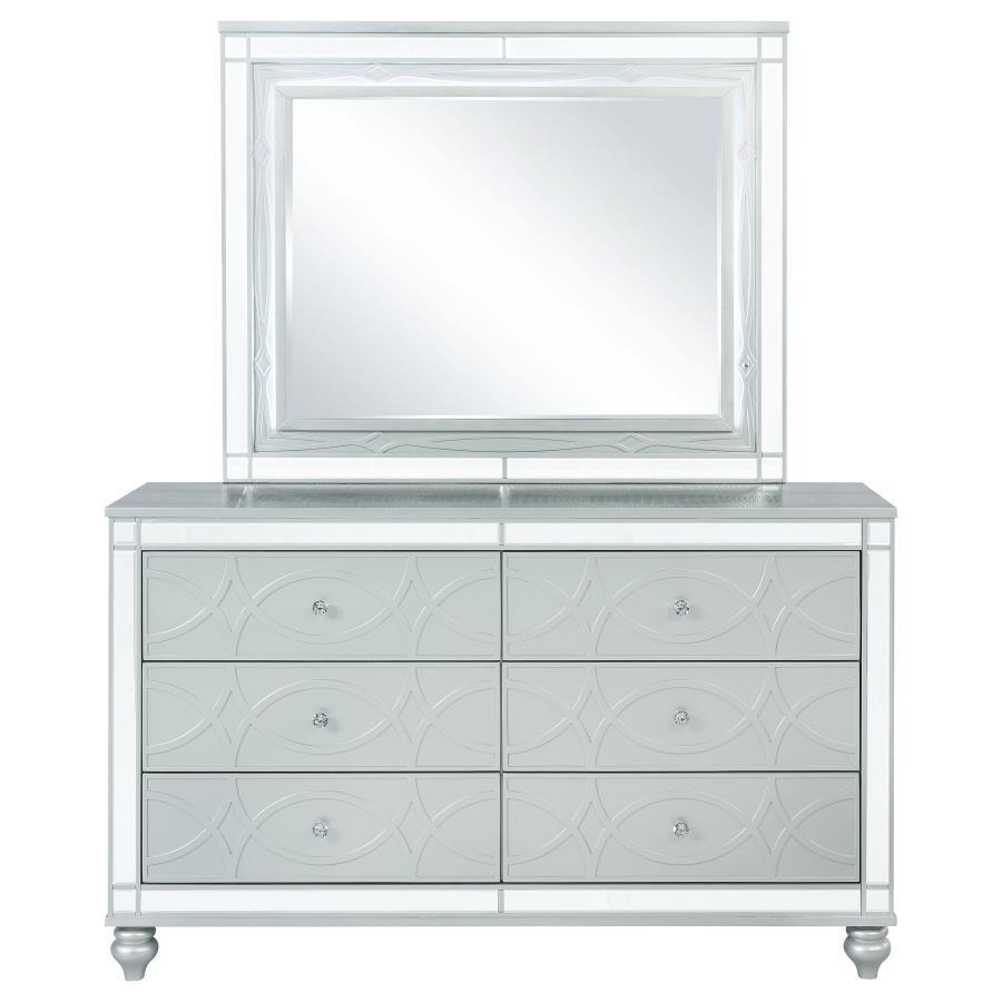 Gunnison - 6 - Drawer Dresser With Mirror - Silver Metallic Dresser & Mirror modern furniture Contempo Furniture