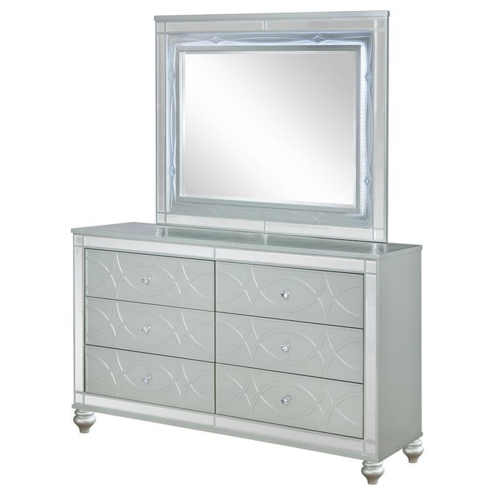 Gunnison - 6 - Drawer Dresser With Mirror - Silver Metallic Dresser &amp; Mirror modern furniture Contempo Furniture