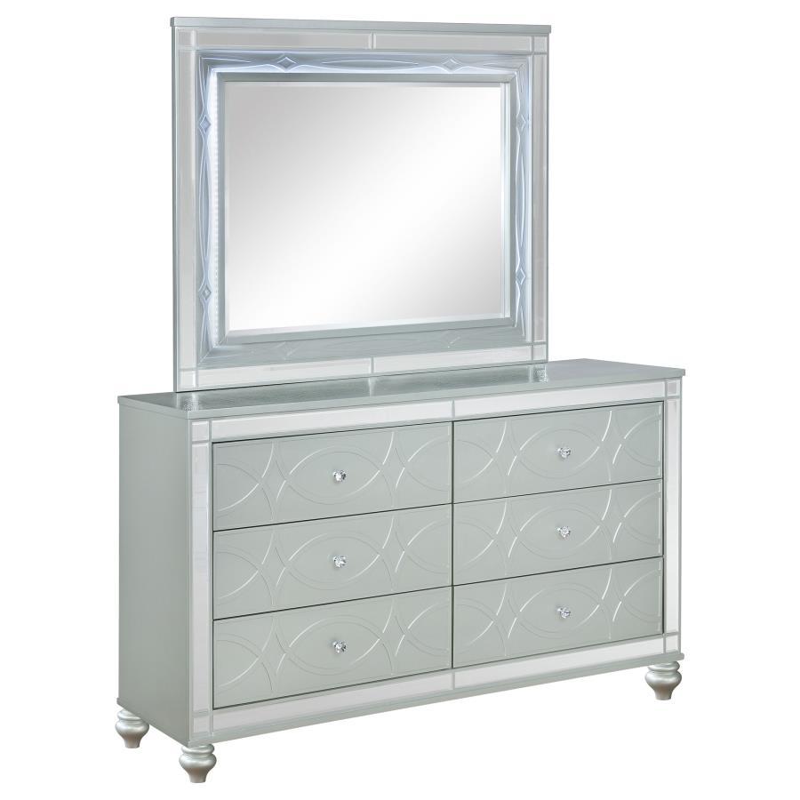 Gunnison - 6 - Drawer Dresser With Mirror - Silver Metallic Dresser & Mirror modern furniture Contempo Furniture