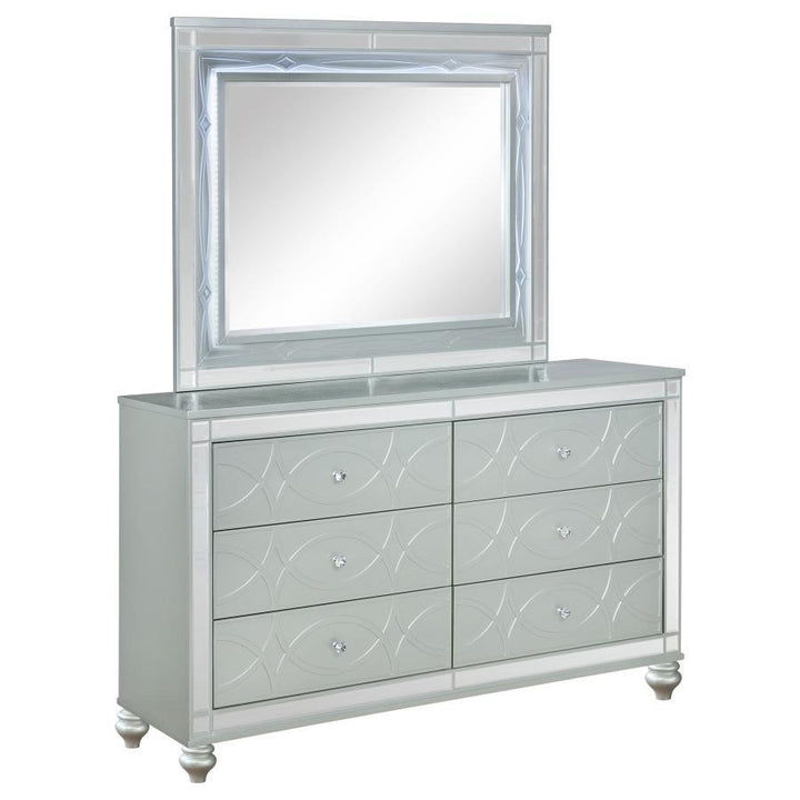 Gunnison - 6 - Drawer Dresser With Mirror - Silver Metallic Dresser &amp; Mirror modern furniture Contempo Furniture