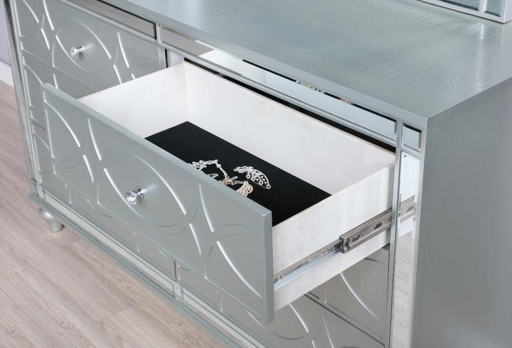 Gunnison - 6 - Drawer Dresser With Mirror - Silver Metallic Dresser &amp; Mirror modern furniture Contempo Furniture