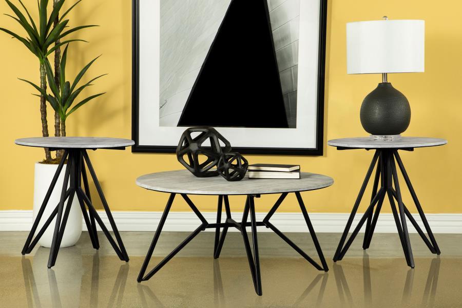 Hadi - 3 Piece Round Smarttop Coffee And End Table Set - Cement Table Set modern furniture Contempo Furniture