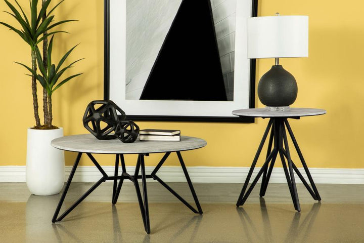 Hadi - Round Smart Top Coffee Table - Cement Coffee Table modern furniture Contempo Furniture