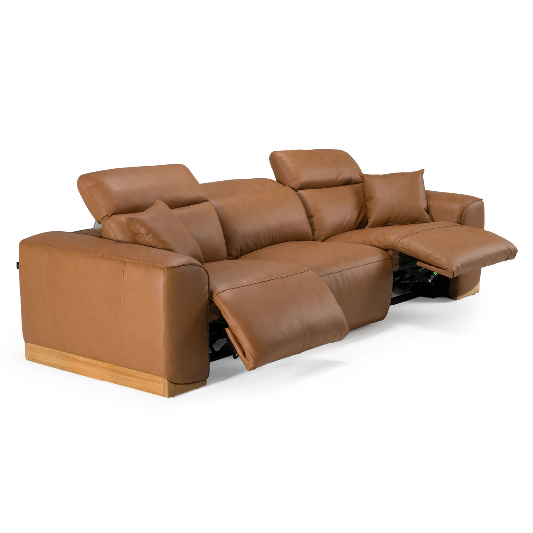 Hagerty  Modern Brown Leather Sofa with 2 Power Recliners