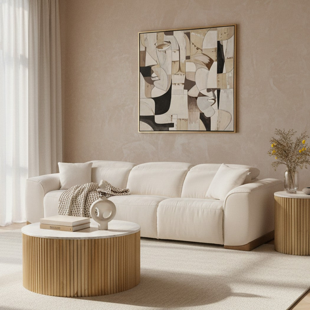 Hagerty - Modern Off-White Fabric Sofa With 2 Power Recliners