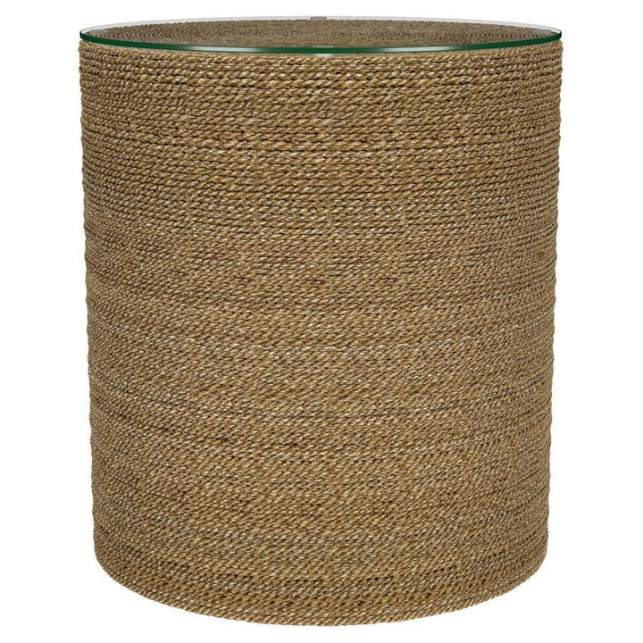 Halden - Round Woven Seagrass Accent Side Table - Light Brown Side Table modern furniture Contempo Furniture