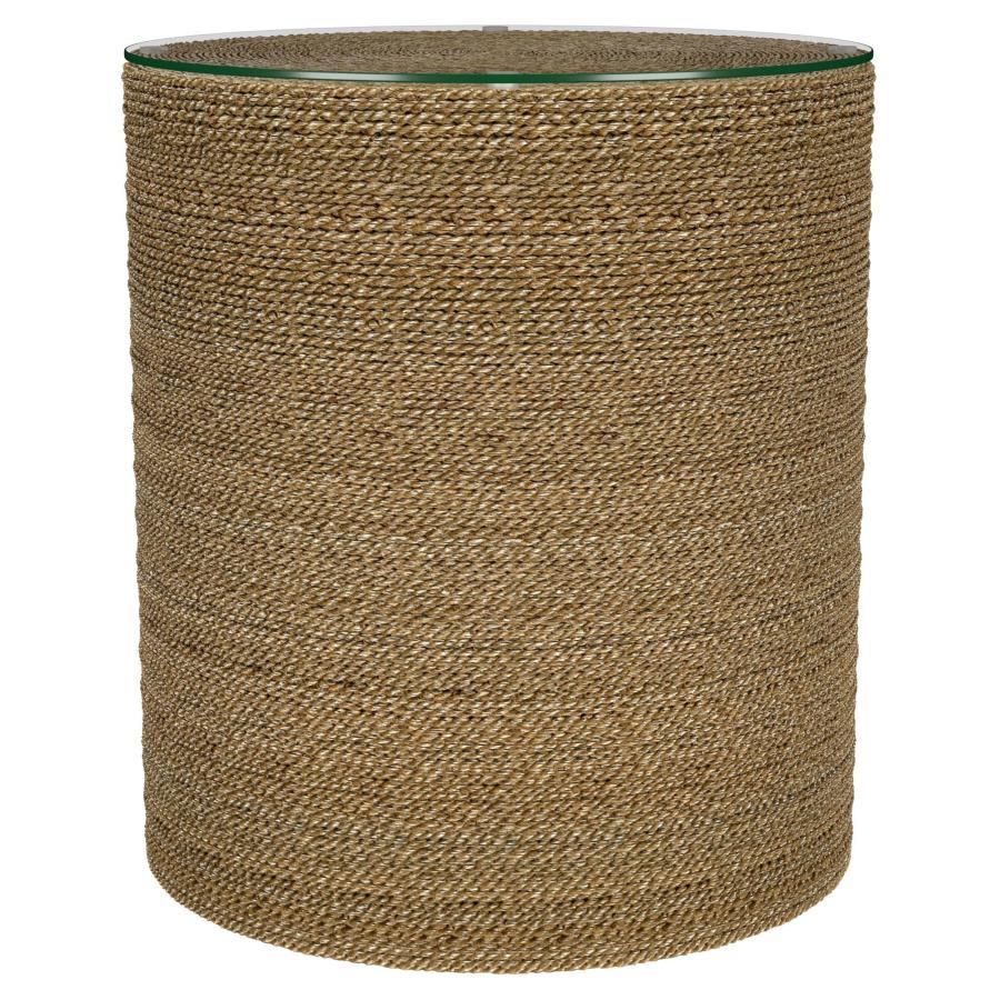 Halden - Round Woven Seagrass Accent Side Table - Light Brown Side Table modern furniture Contempo Furniture