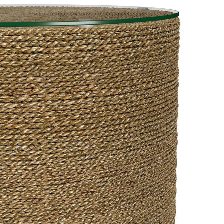 Halden - Round Woven Seagrass Accent Side Table - Light Brown Side Table modern furniture Contempo Furniture