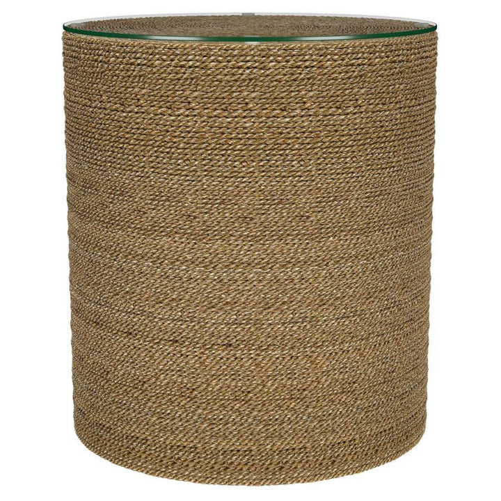 Halden - Round Woven Seagrass Accent Side Table - Light Brown Side Table modern furniture Contempo Furniture