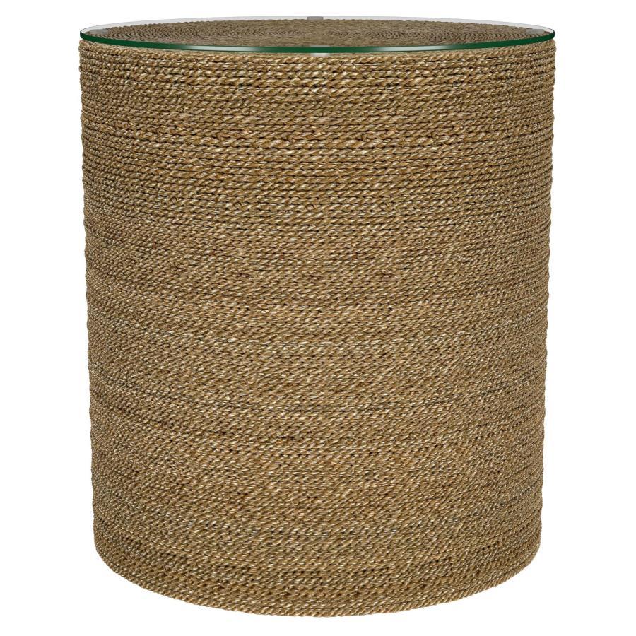 Halden - Round Woven Seagrass Accent Side Table - Light Brown Side Table modern furniture Contempo Furniture
