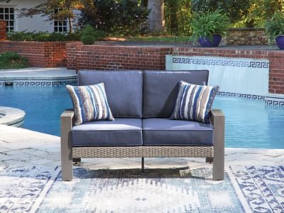 Half Moon Beach Outdoor Loveseat with Cushion - Blue Loveseat modern furniture Contempo Furniture