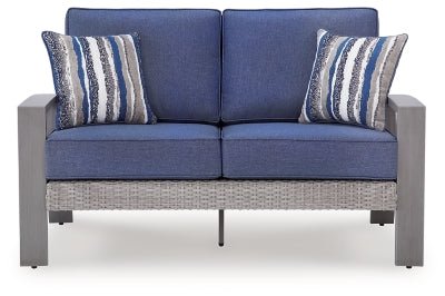 Half Moon Beach Outdoor Loveseat with Cushion - Blue Loveseat modern furniture Contempo Furniture